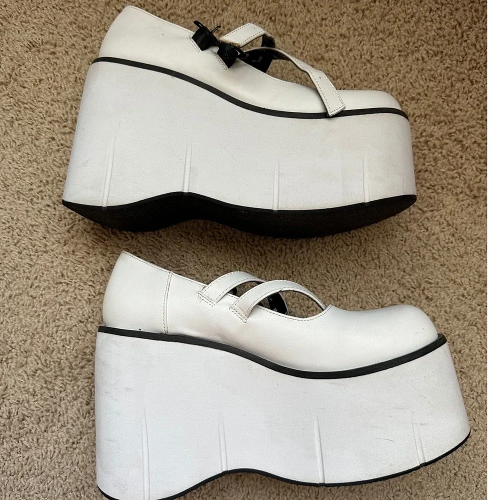 Demonia Kera-08 White Platform Mary Jane Wedge Bat Print Goth Shoes Womens 8